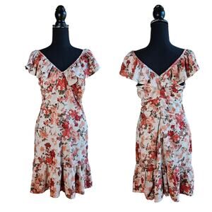 CATO Spring Floral Dress Size Medium Gorgeous Feminine Flutter Sleeve V Neck